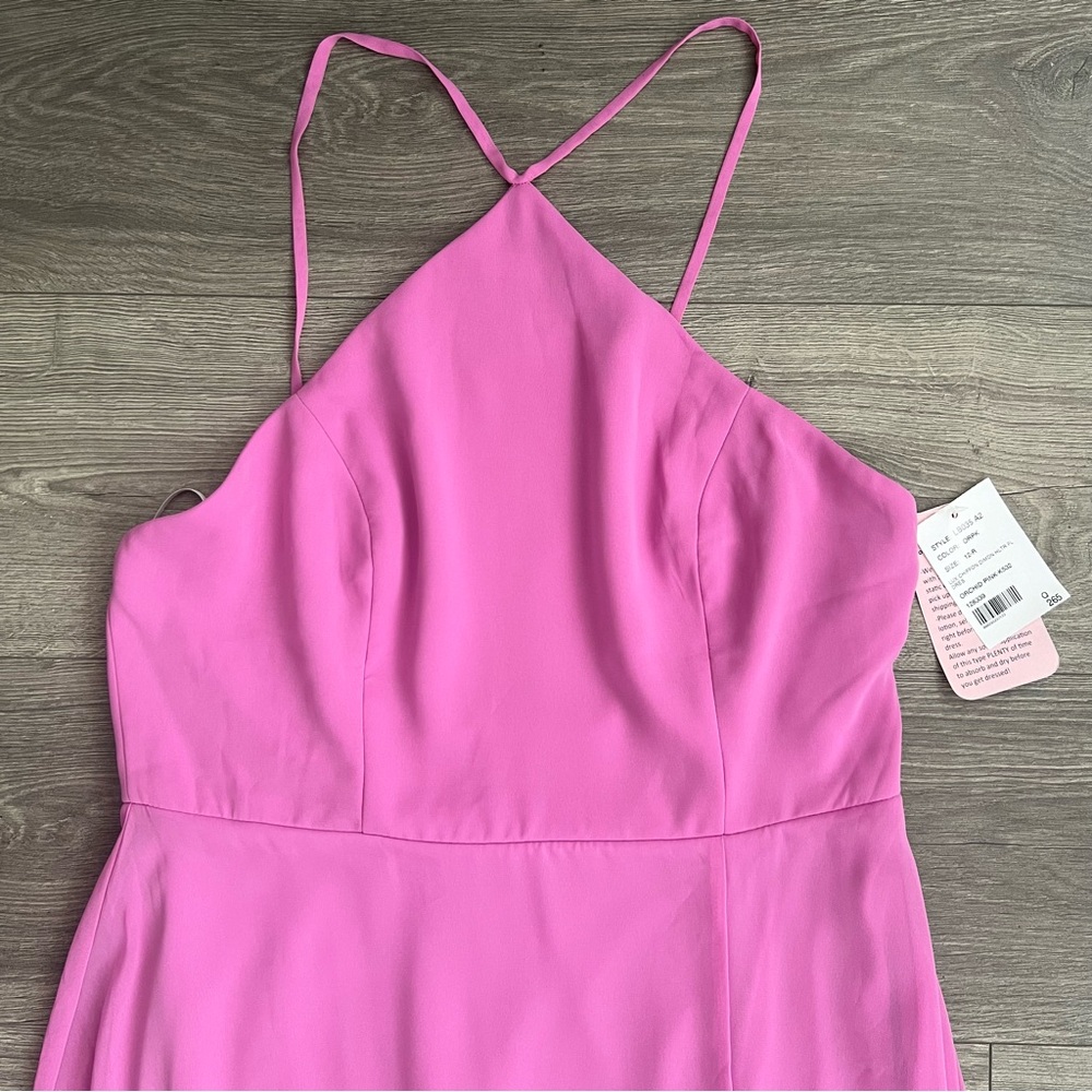 LOVELY Diamond Halter Maxi Dress Size 12 Orchid Pink Lux Chiffon Side Slit NWT - Picture 5 of 10